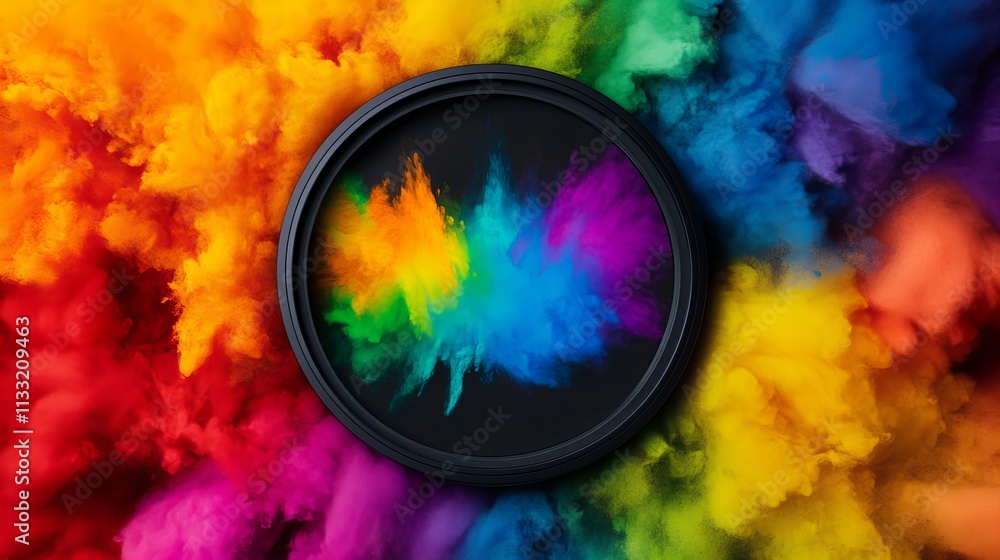 Aufkleber vibrant explosion of colors in a circular frame creating a stunning visual contrast.