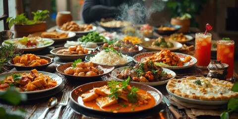Obraz premium Diverse Cuisines and Beautifully Prepared Meals