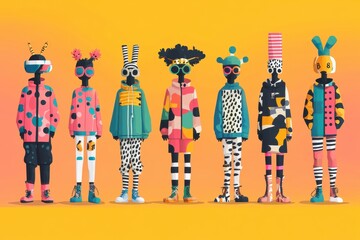 Fototapeta premium Quirky minimalistic characters with bold shapes and vibrant colors in playful poses