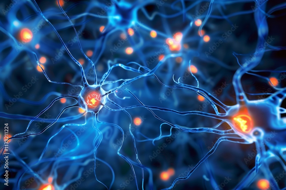 Poster a detailed depiction of the brain, showcasing its complex anatomy and functions. neuron-focused brai