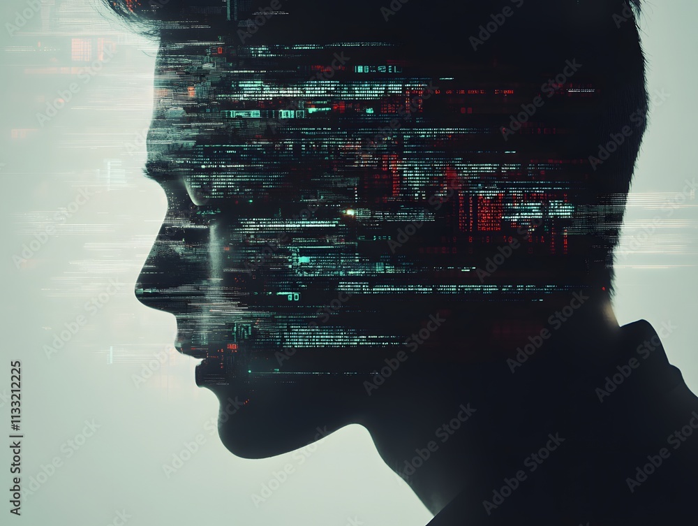 Poster a conceptual representation of artificial intelligence and human interaction featuring a profile sil