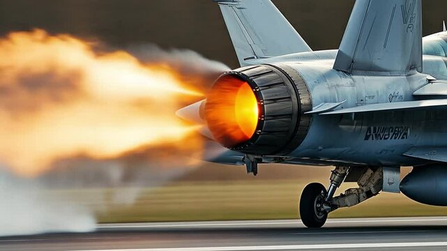 Fighter jet producing intense heat on runway