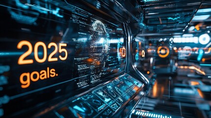 Obraz premium Futuristic interface showing 2025 goals.