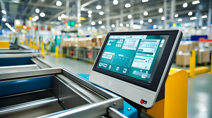 Factory Automation,  Industrial Control System Display Shows Real-time Production Data in a Busy Manufacturing Plant
