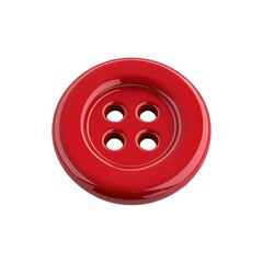 Fototapeta premium Red Four Hole Button, A Shiny, Close up Studio Shot, Isolated on White Background Cutout