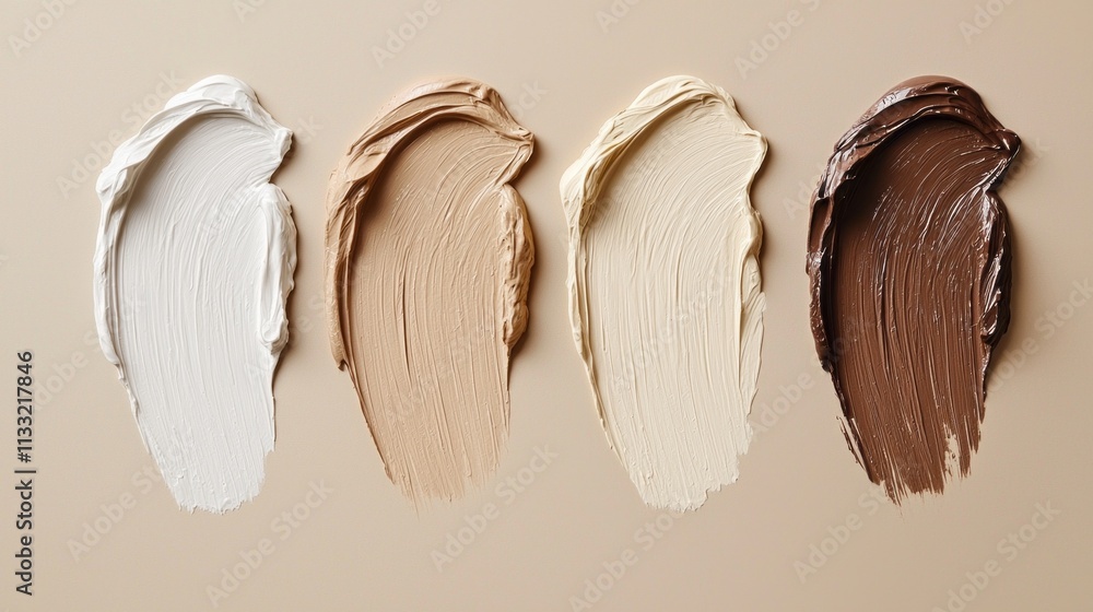 Poster an artistic composition features four different shades of creamy hues elegantly arranged side by sid