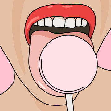 Illustration of Playful Close-Up of a Woman Eating a Sweet