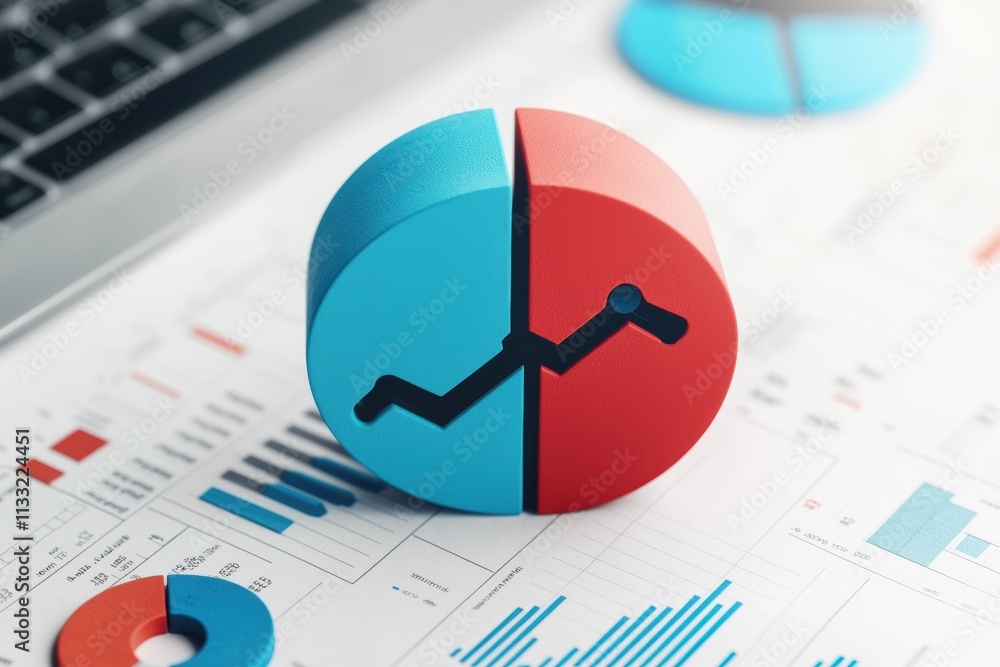 Poster a colorful pie chart with a growth line sits on a financial report, symbolizing data analysis and ma