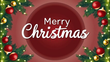 Merry Christmas Card Abstract Background. Red Background. Gradient Christmas Tinsel Background With Merry Christmas Text.