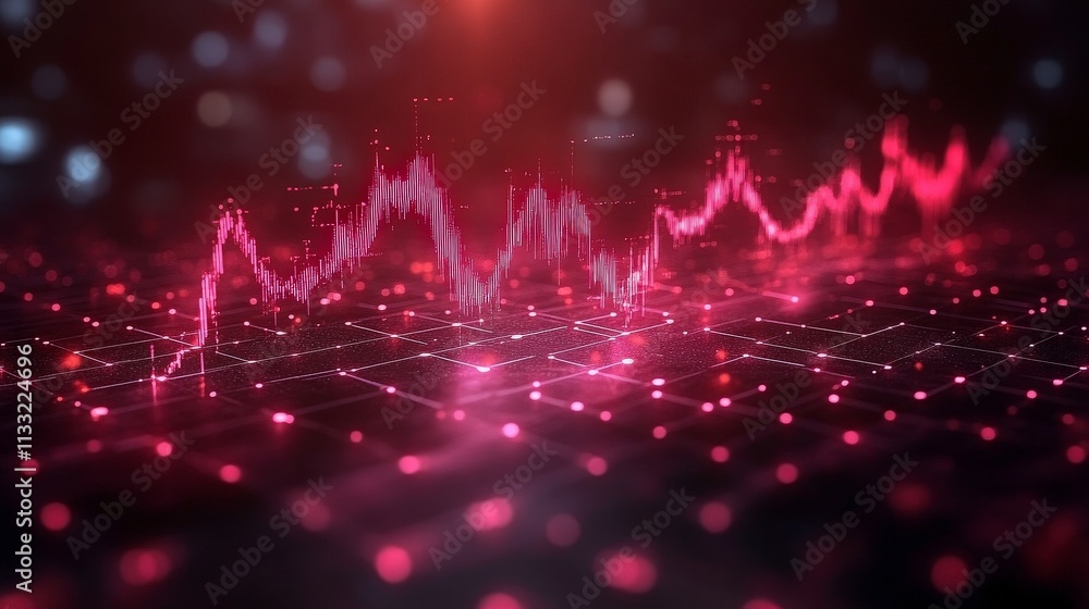 Fototapete abstract visualization of data flow with dynamic waveform in red and pink tones showcasing digital a