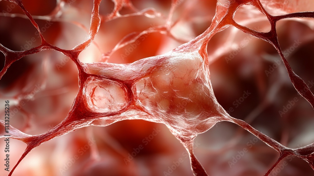 Poster close-up view of intricate neural tissue, showcasing the delicate structures of cells and their conn