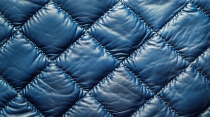 Fototapeta premium Close-up of Blue Quilted Leather with Diamond Stitching