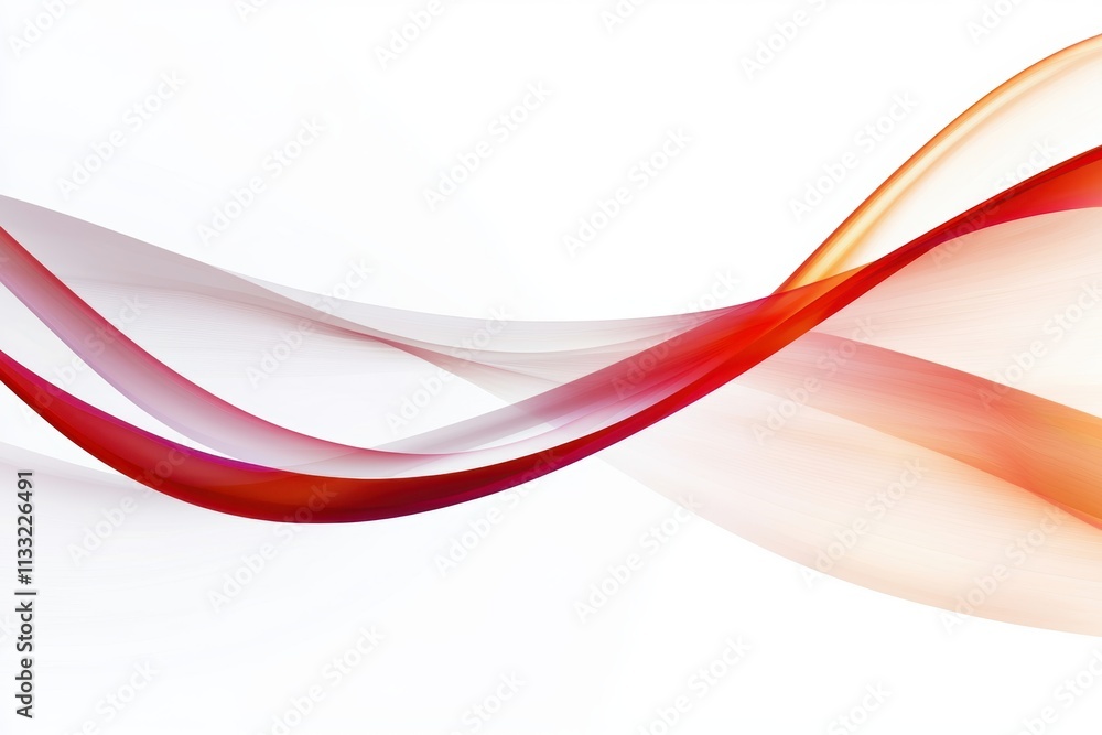 Poster a graceful abstract design featuring flowing red and orange lines against a white background, creati