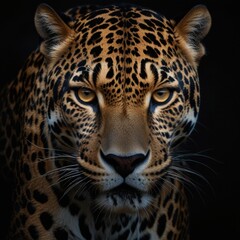 Obraz premium Jaguar - a powerful predator of America. A magnificent, solitary hunter with strong musculature and distinctive rosettes on its fur. A symbol of wildlife.