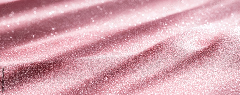 Poster a soft, shimmering pink fabric with elegant waves and a glittering texture, creating a luxurious and