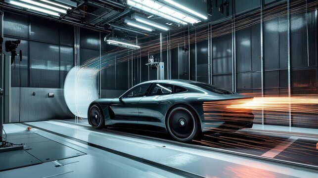 High-Speed Car in Wind Tunnel Test Environment