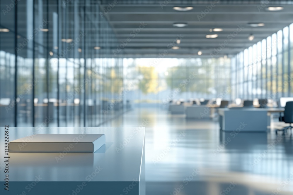 Aufkleber a modern, minimalist office space with a sleek, white rectangular object on a table in the foregroun
