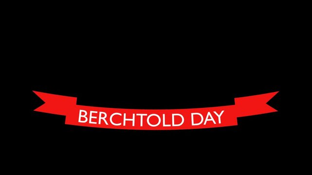 Happy berchtold day animated text with red ribbon in transparent background