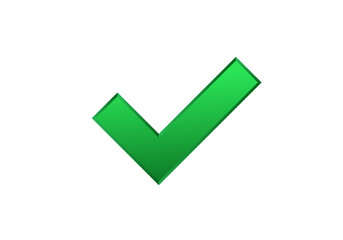 A shiny green checkmark symbol, representing success, approval, or task completion.