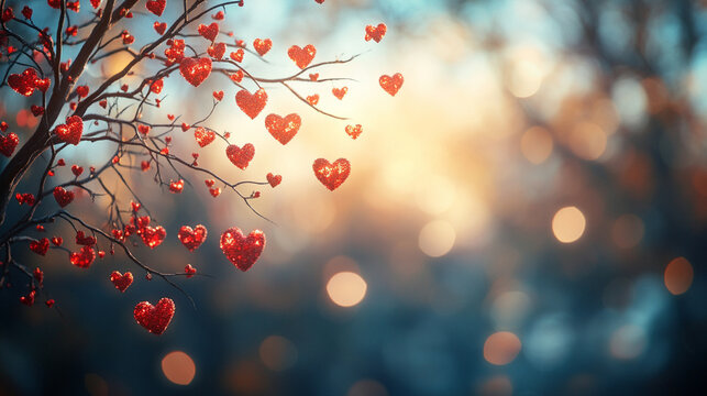heart-shaped tree with vibrant heart-shaped leaves stands under a clear blue sky. This symbolic image conveys love, growth, and connection, embodying nature's harmony and emotional depth