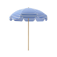 Obraz premium A vibrant blue and white striped beach umbrella stands alone against a pure white backdrop.