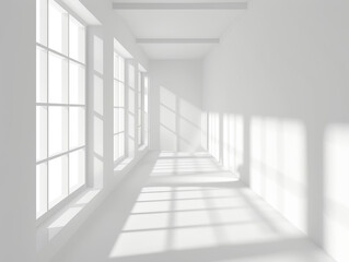 Fototapeta premium Sunlit White Corridor: Minimalist Architecture Photography