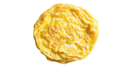 Fluffy scrambled eggs, breakfast food. Golden fried egg, round, delicious. Scrambled egg, overhead view.