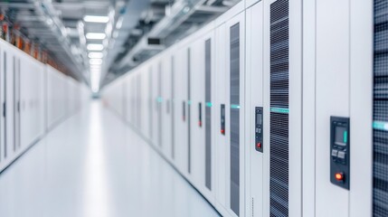 Naklejka premium Hightech battery replacement in a renewable energy storage hub, voltage charts dominating the foreground