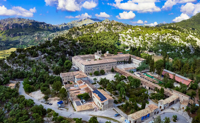 Landmarks of Mallorca (Majorca) island Spain-sanctuary and monastery Lluc. aerial panoramic view