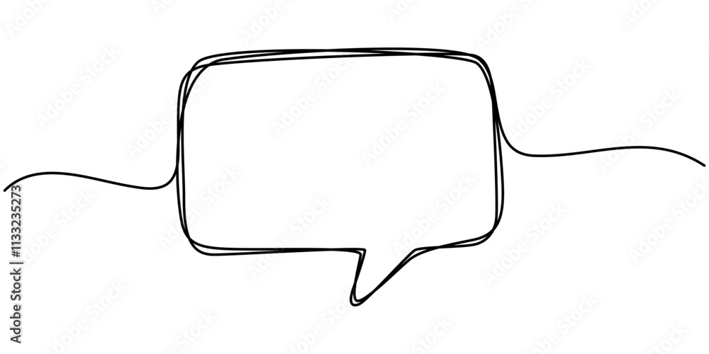 Poster Speech bubble shape continuous one line drawing of isolated outline vector icon, Speech Bubble Single Line Icon, Continuous Line Drawing of Conversation Icon. Hand Drawn Symbol Vector Illustration. 