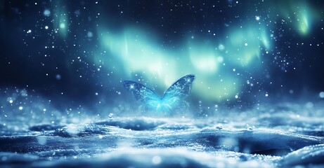 Northern Lights dancing above the Lofoten Islands in Norway, winter background