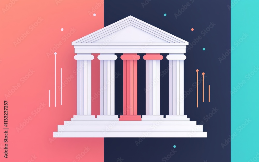 Poster a modern artistic representation of a classical columned structure.