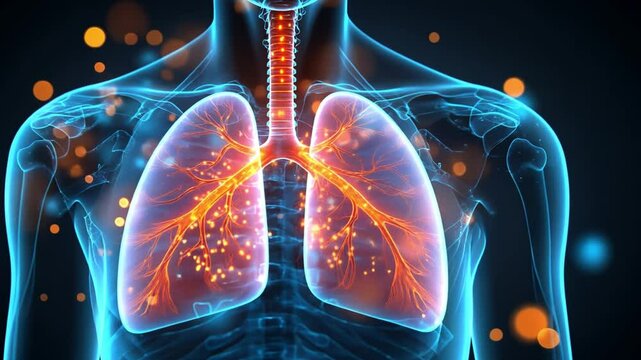 Detailed 4K view of human lungs illustrating bronchial tubes and blood vessels