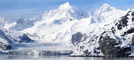 Panoramic Johns Hopkins Glacier, Glacier Bay National Park, Alaska, USA
