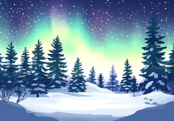 Obraz premium Northern Lights over snow-covered forests winter background