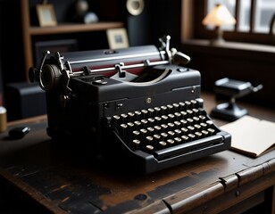 Vintage Typewriter on Wooden Desk Retro Writing Office Nostalgia
