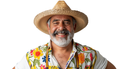 Portrait of middle age mexican, middle age happy handyman on white background