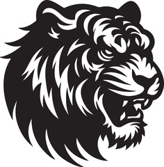 Obraz premium Tiger head silhouette vector art illustration. Black and white tiger head vector.