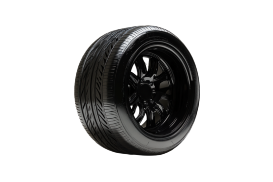 Black Tire on Silver Hubcap   Close up