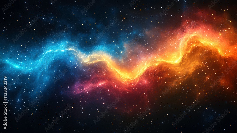 Poster vibrant cosmic nebula in deep space with swirls of colorful gas and stars creating a stunning celest