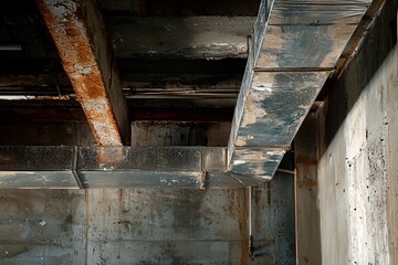 Rustic Industrial Concrete Ceiling Textures HVAC Ducts Metal Rust Beams Urban Decay