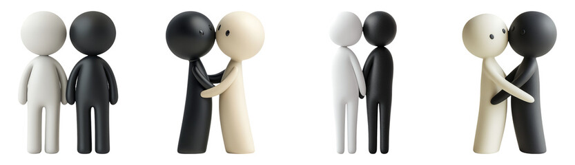 Romantic Figures Embracing on Transparent Background