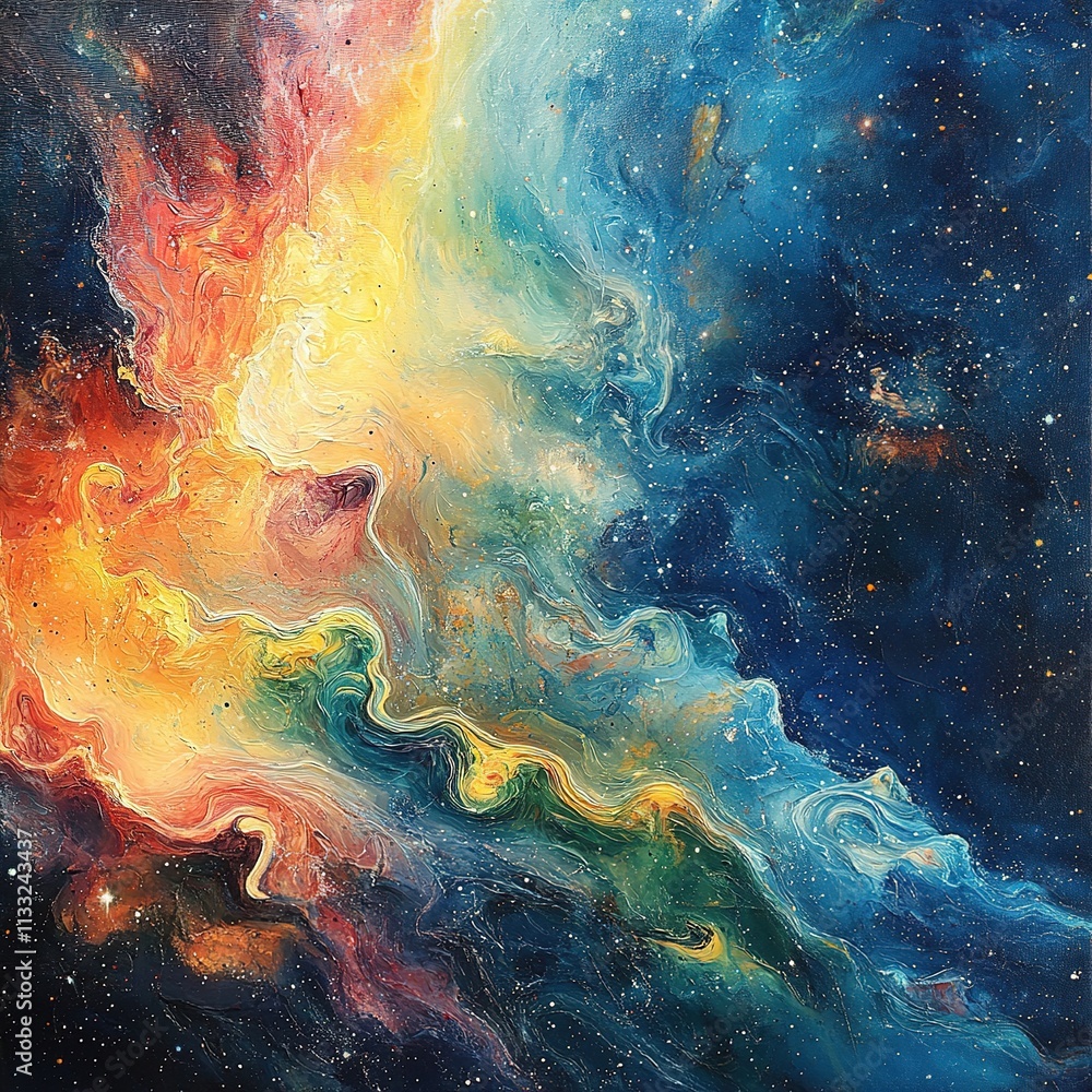 Poster cosmic explosion of color deep space abstract art stellar environment close-up view universe concept