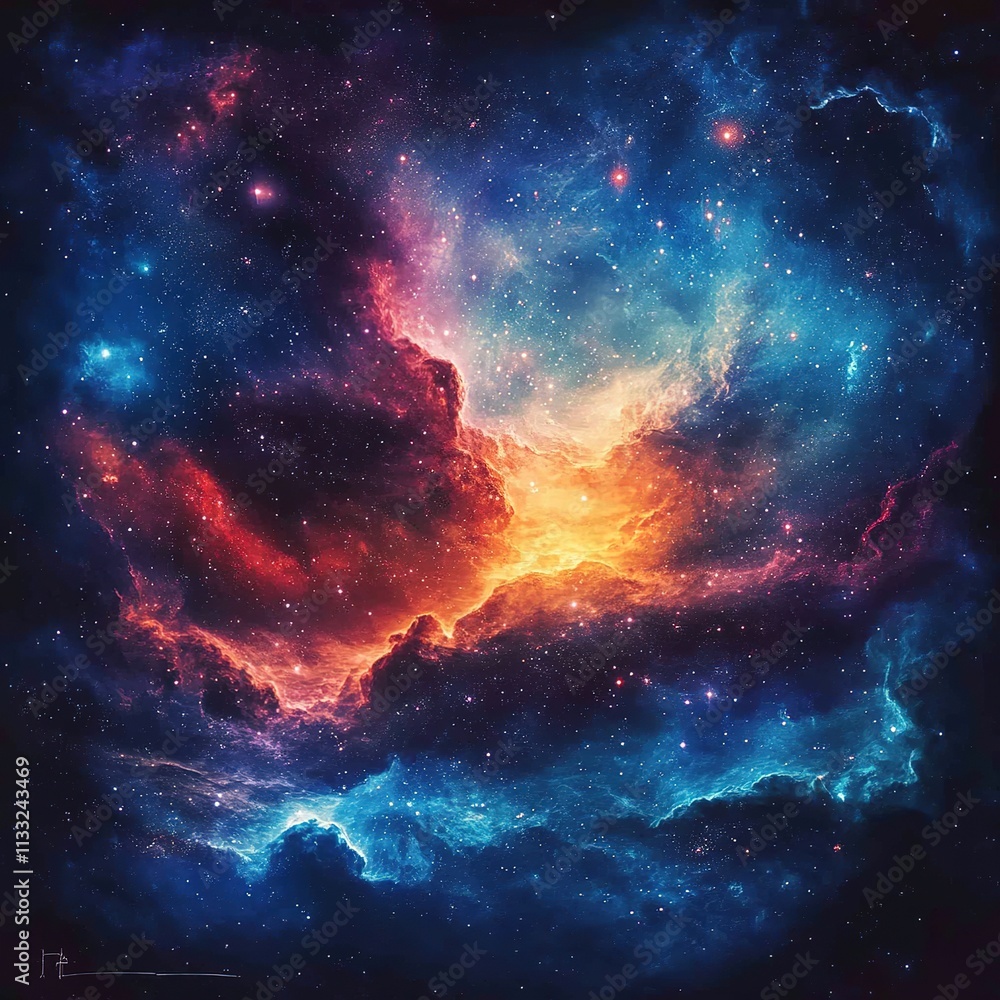 Poster stunning cosmic explosion outer space digital art nebula environment expansive view universe concept