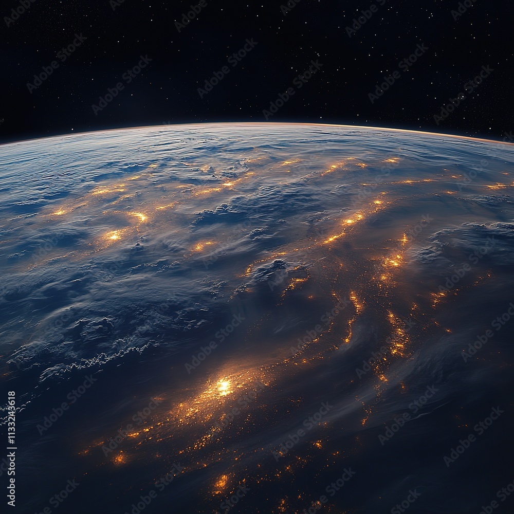 Wall mural exploring earth from spacestunning nighttime view of cities and lights outer space digital art cosmi