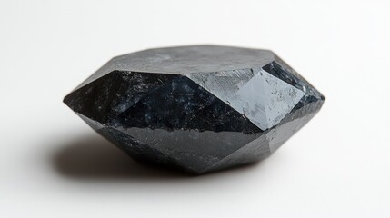 Fototapeta premium Dark gray, multifaceted, gemstone-like object on a plain white background.
