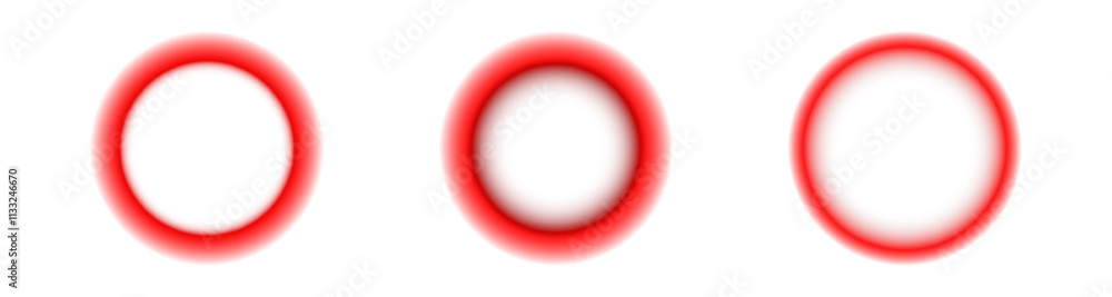 Poster three evenly spaced red circles with a soft blur effect, set against a plain white background.