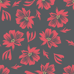 Seamless floral pattern, liberty ditsy print of mini pretty bouquets. Cute botanical design: small hand drawn flowers, tiny leaves in an abstract composition on a light background