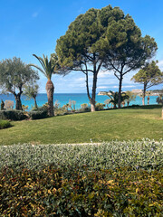 A breathtaking view of the Greek peninsula of Halkidiki, featuring the stunning regions of...
