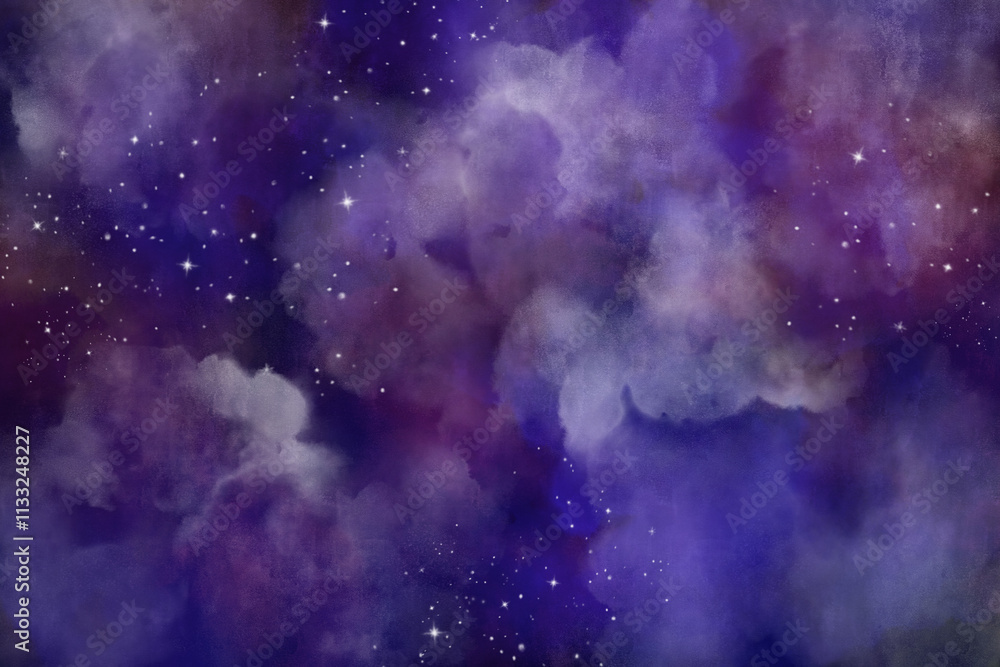 Wall mural star field in galaxy space with nebula, abstract watercolor art painting for texture night backgroun